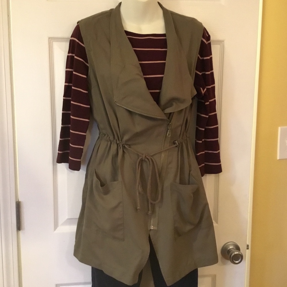 DREW Green Utility Vest Asymmetrical Zip Tie Waist